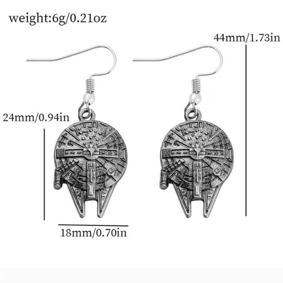 Star Wars Millennium Falcon Gun Metal Drop Earrings - Picture 4 of 5